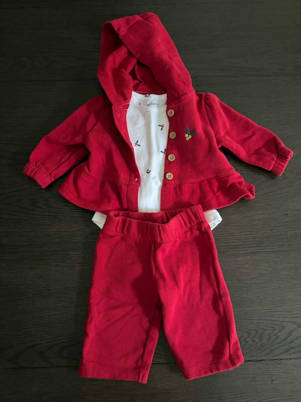 Baby Girl 3-Piece Holly Print Long Sleeve Hooded Jacket Set